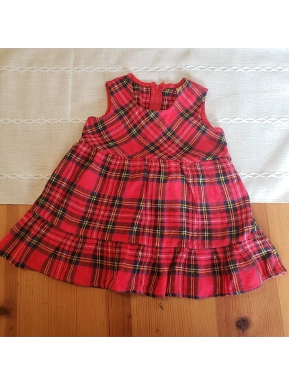 Baby Girl Vintage Red Plaid Dress Holiday 80s 70s Cottagecore Boho Christmas